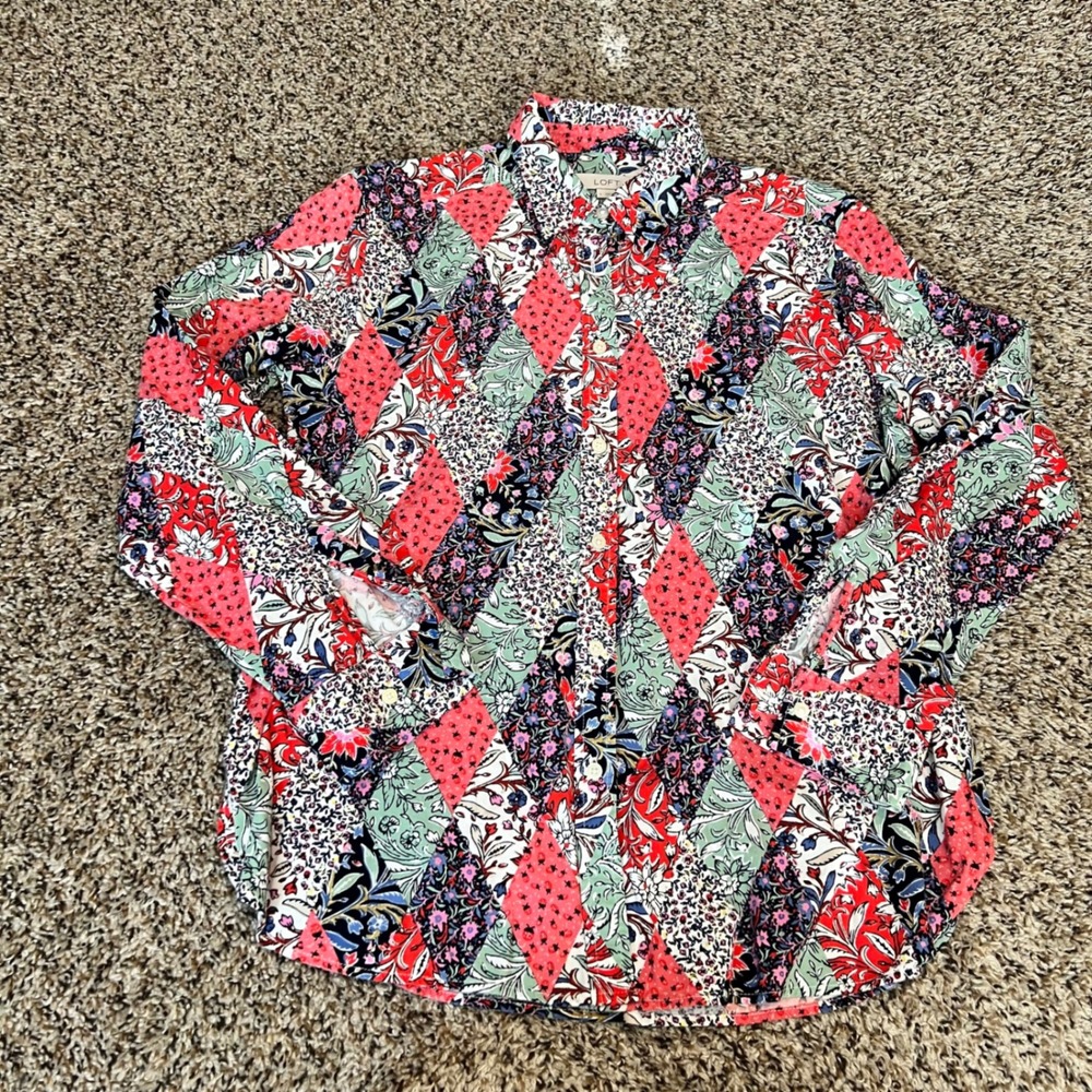 LOFT Patchwork Floral Print Long Sleeve Button Up Shirt‎ Women's Size Small